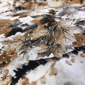 Leaf Design Rayon Semi-Digital Super Fabric con piedra